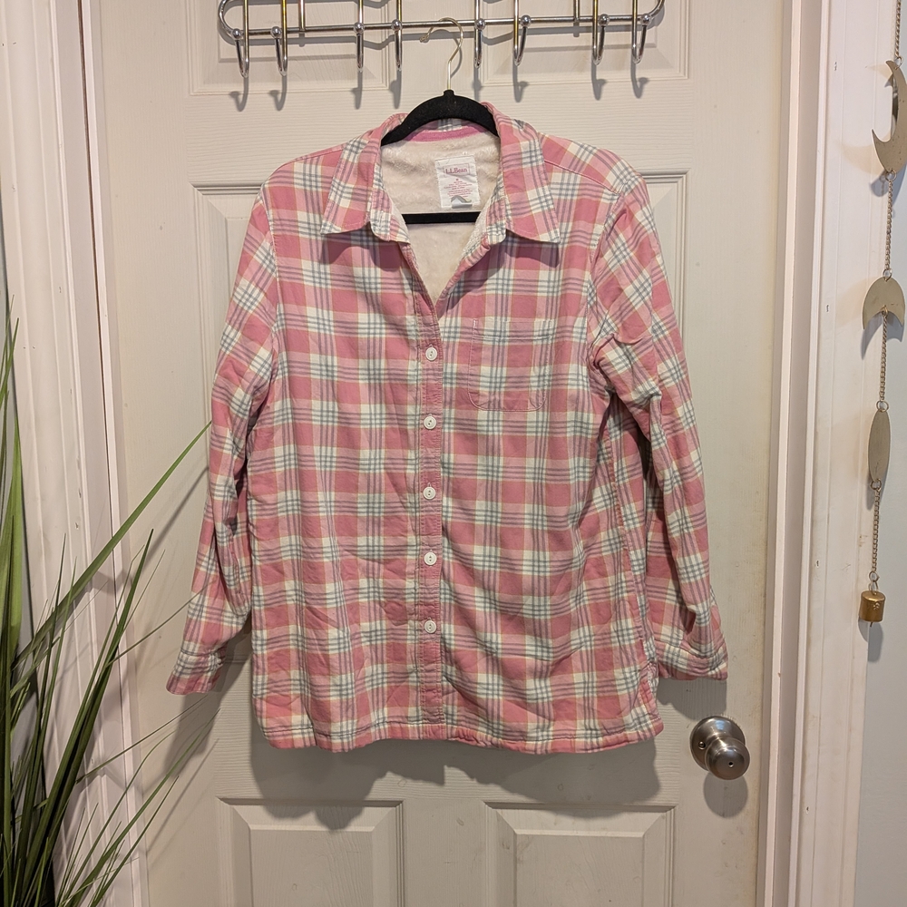 L.L. Bean Pink and Cream Fleece-Lined Shirt
